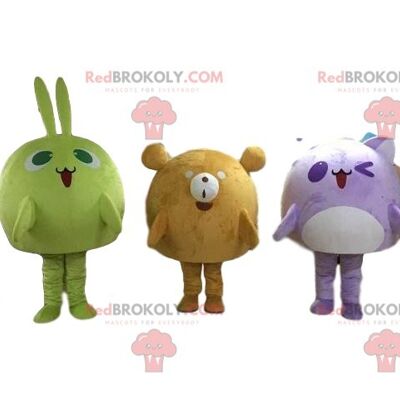 3 colorful teddy REDBROKOLY mascots, bear costume, teddy bear trio / REDBROKO_09093