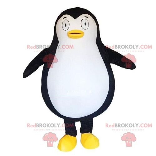 Black white and yellow penguin REDBROKOLY mascot, penguin costume / REDBROKO_09109