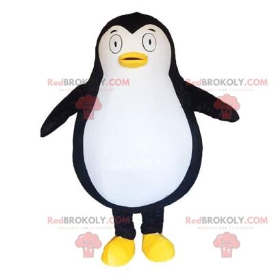 Black white and yellow penguin REDBROKOLY mascot, penguin costume / REDBROKO_09109