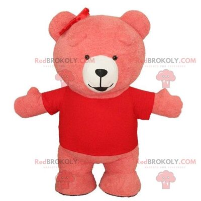Pink teddy bear REDBROKOLY mascot, plush pink bear costume / REDBROKO_09128