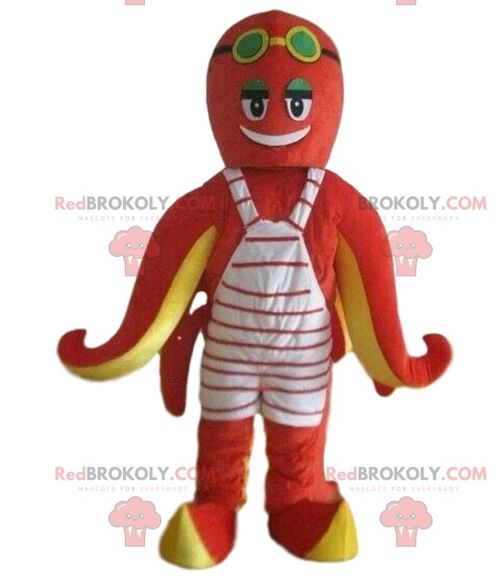 Red strawberry REDBROKOLY mascot with white dots, strawberry costume / REDBROKO_09232