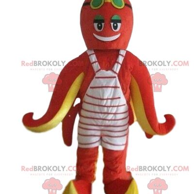 Red strawberry REDBROKOLY mascot with white dots, strawberry costume / REDBROKO_09232