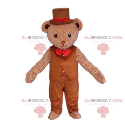 Teddy bear REDBROKOLY mascot dressed as a queen, crowned bear costume / REDBROKO_09293