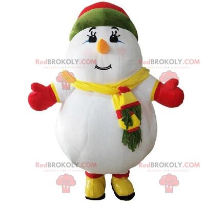 Mascotte REDBROKOLY gros bonhomme de neige féminin, costume d'hiver / REDBROKO_09331