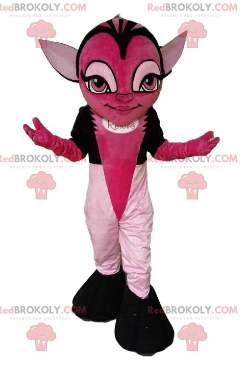 Black and pink wolf REDBROKOLY mascot, plush wolf dog costume / REDBROKO_09401