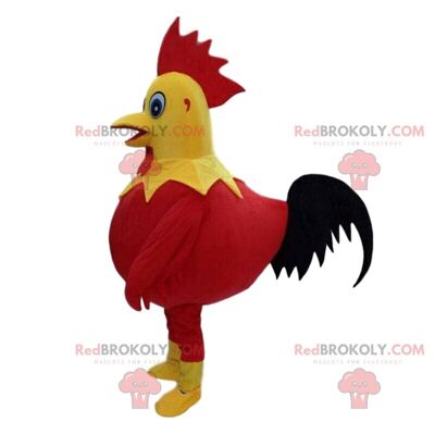Chicken REDBROKOLY mascot with glasses and a colorful outfit / REDBROKO_09525