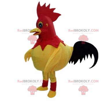 Mascotte de coq rouge, jaune et noir REDBROKOLY, costume de poule / REDBROKO_09526