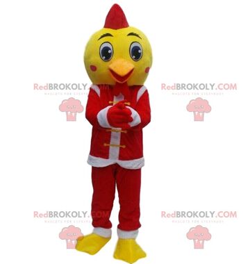 Mascotte de coq jaune, rouge et noir REDBROKOLY, costume de poule / REDBROKO_09527