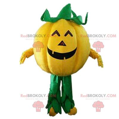 REDBROKOLY mascot girl dressed as a pumpkin with a mushroom / REDBROKO_09539
