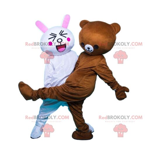 2 bear REDBROKOLY mascots, one pink and one brown, couple of teddy bears / REDBROKO_09548