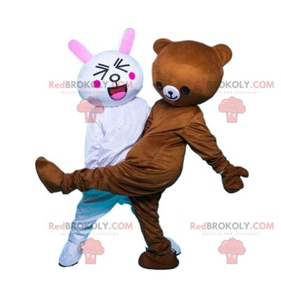 2 Bären REDBROKOLY Maskottchen, ein rosa und ein braunes, ein paar Teddybären / REDBROKO_09548
