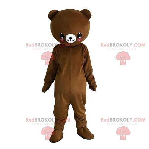 Brown teddy bear REDBROKOLY mascot looking sad, bear costume / REDBROKO_09550