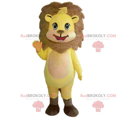 Beige and brown lion REDBROKOLY mascot with sunglasses / REDBROKO_09614