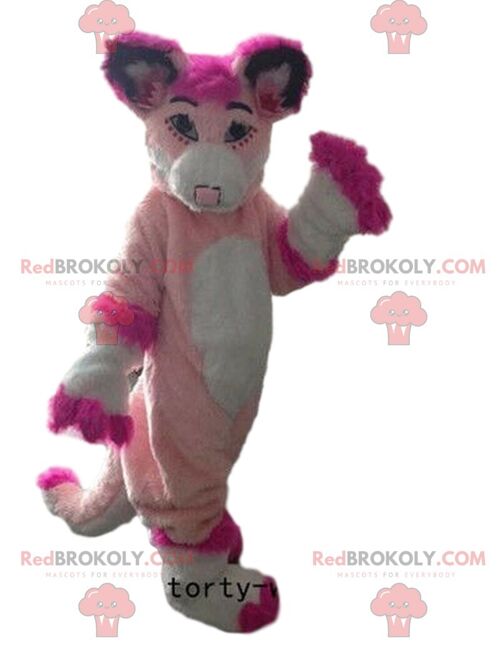 Purple bear REDBROKOLY mascot with overalls, teddy bear costume / REDBROKO_09643