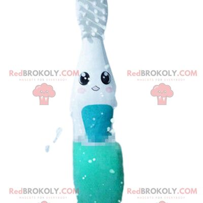 White, gray and blue penguin REDBROKOLY mascot, large bird costume / REDBROKO_09669