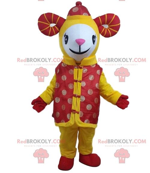 Yellow goat REDBROKOLY mascot, giant sheep costume / REDBROKO_09674