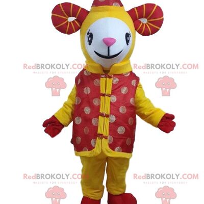 Yellow goat REDBROKOLY mascot, giant sheep costume / REDBROKO_09674