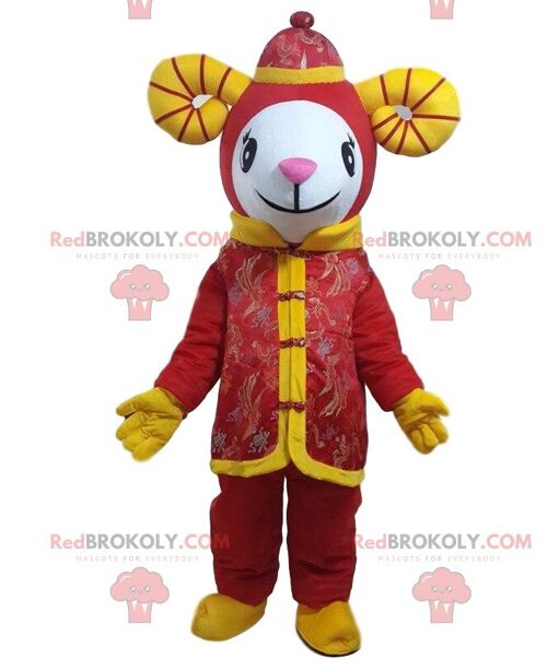 Yellow goat REDBROKOLY mascot, giant sheep costume / REDBROKO_09675
