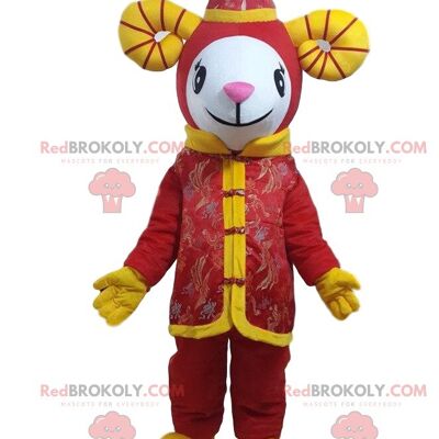 Yellow goat REDBROKOLY mascot, giant sheep costume / REDBROKO_09675