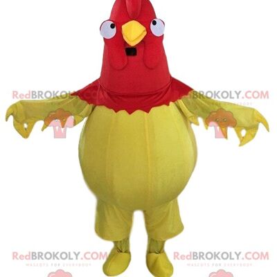 Black rooster REDBROKOLY mascot, giant red and white, hen costume / REDBROKO_09755