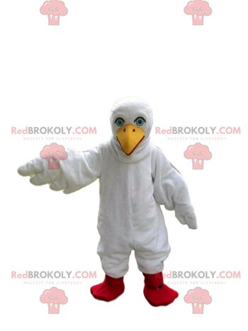 Mascotte de lapin blanc REDBROKOLY avec une tenue de fête. Lapin de fête / REDBROKO_09760