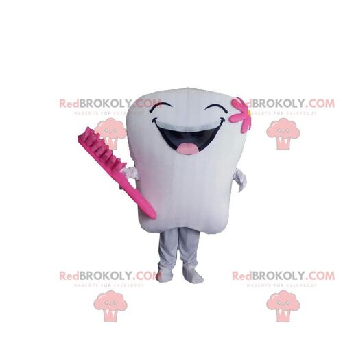Giant white tooth REDBROKOLY mascot, tooth costume / REDBROKO_09763