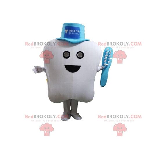Giant white and pink tooth REDBROKOLY mascot, tooth costume / REDBROKO_09764