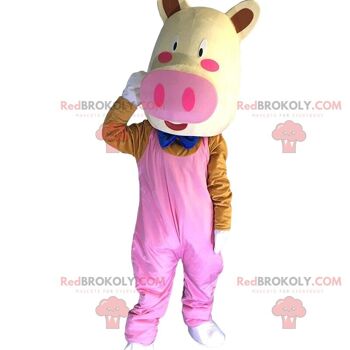 Mascotte de cochon REDBROKOLY habillé, costume de cochon rose géant / REDBROKO_09783