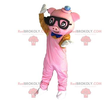 Mascotte de cochon REDBROKOLY habillé, costume de cochon rose géant / REDBROKO_09784