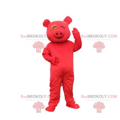 REDBROKOLY mascotte rosa pesca, costume da pera gigante, frutta rosa / REDBROKO_09813