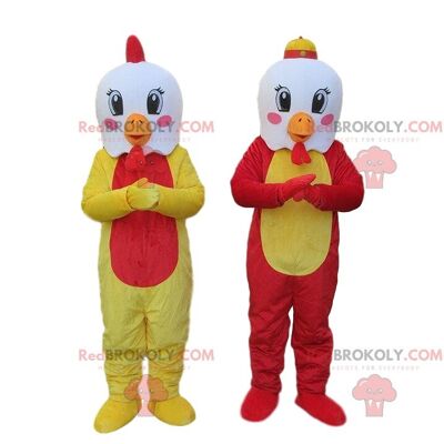 REDBROKOLY Maskottchen von weißen Hühnern in asiatischen Outfits, Hähne Kostüme / REDBROKO_09848