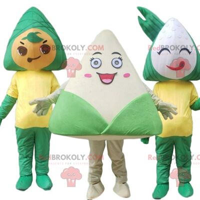 3 Zongzi REDBROKOLY mascots, traditional food costumes / REDBROKO_09850