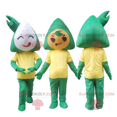 3 Zongzi REDBROKOLY mascots, traditional food costumes / REDBROKO_09851