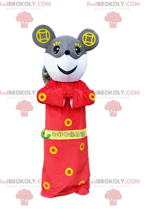 Brown and white teddy bear REDBROKOLY mascot, teddy bear costume / REDBROKO_09875