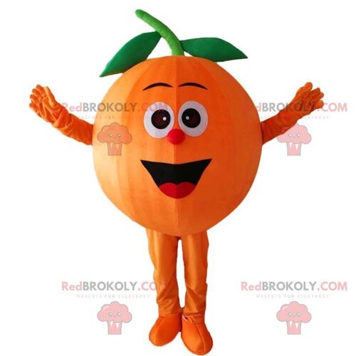 Orange REDBROKOLY mascot with sunglasses, giant fruit / REDBROKO_09917