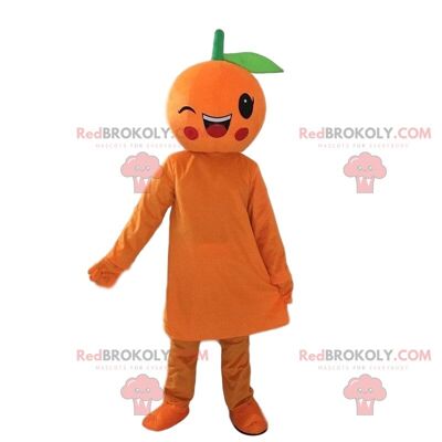 Giant orange REDBROKOLY mascot winking, fruit costume / REDBROKO_09922