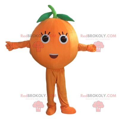Giant orange REDBROKOLY mascot winking, fruit costume / REDBROKO_09923