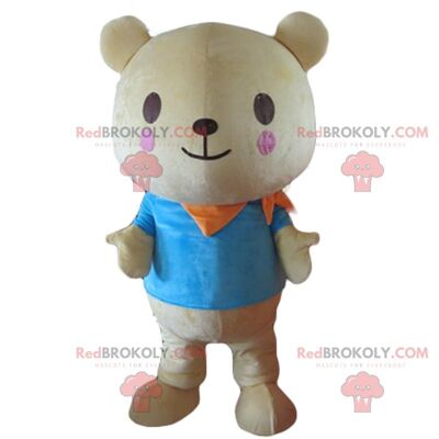 Mascota de oso de peluche amarillo y blanco REDBROKOLY, traje de oso de peluche / REDBROKO_09965