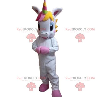White and pink unicorn REDBROKOLY mascot, fairy costume / REDBROKO_010102