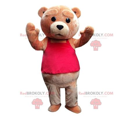 Big beige teddy bear REDBROKOLY mascot, teddy bear costume / REDBROKO_010107