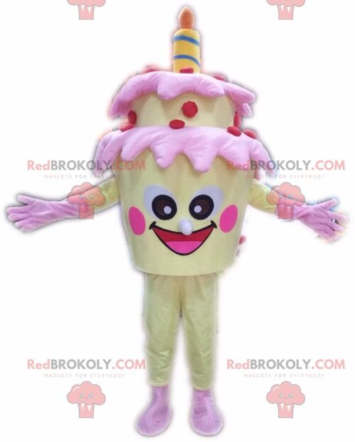 Pink character REDBROKOLY mascot, pink creature costume, fairy / REDBROKO_010125