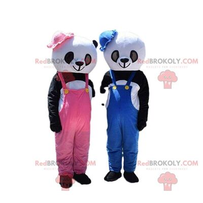 4 panda REDBROKOLY mascots, black and white teddy bear costumes / REDBROKO_010161