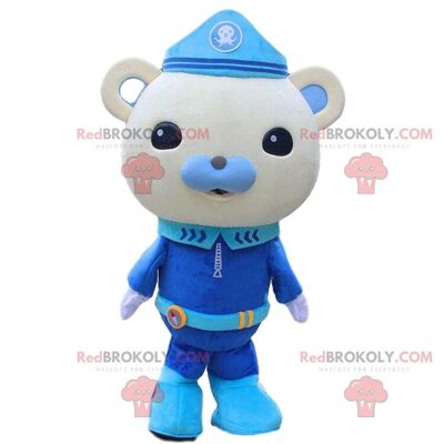 Creatura gialla REDBROKOLY mascotte in un vaso blu, costume vegetale / REDBROKO_010172