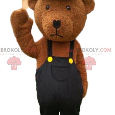 Brown teddy bear REDBROKOLY mascot dressed in blue, teddy bear / REDBROKO_010199