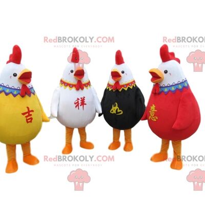 4 REDBROKOLY mascots of golden roosters, costumes of large golden hens / REDBROKO_010227