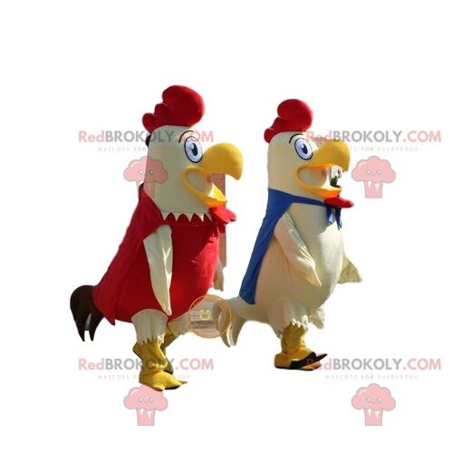 2 giant roosters REDBROKOLY mascots, farm costumes / REDBROKO_010236
