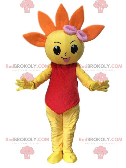 Giant yellow and orange flower REDBROKOLY mascot, spring costume / REDBROKO_010272