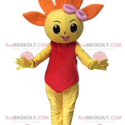 Giant yellow and orange flower REDBROKOLY mascot, spring costume / REDBROKO_010272