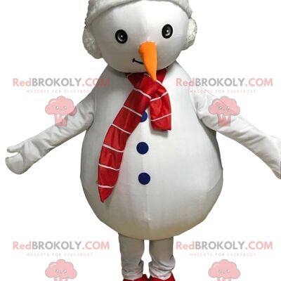 White snowman REDBROKOLY mascot with a hat and scarf / REDBROKO_010286