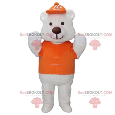 Oso de peluche marrón mascota REDBROKOLY, vestido con un mono / REDBROKO_010289